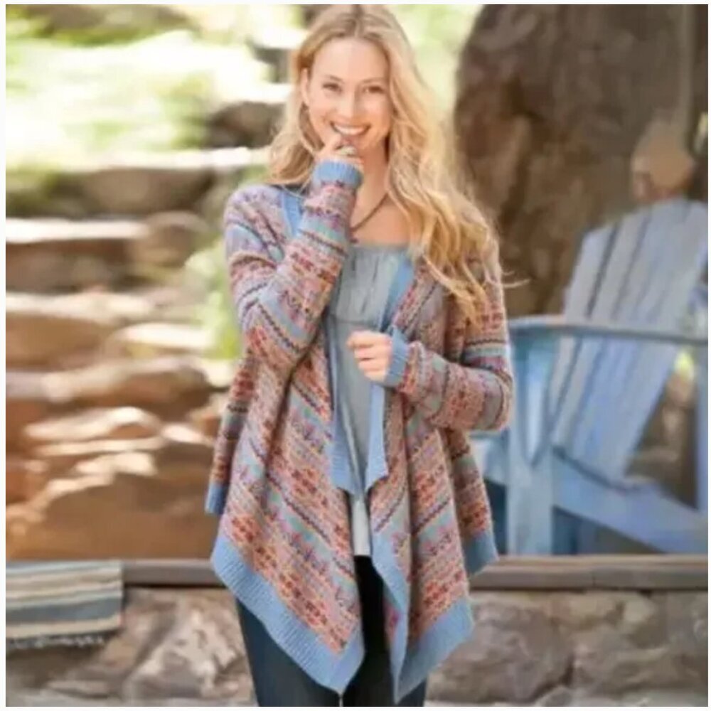 Sundance Folkloric Fair Isle Small Shawl Wrap Cardigan Sweater Cashmere Wool - Picture 11 of 11